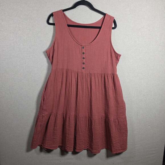 Maurices Dresses & Skirts - Maurices Rusty Red Sleeveless Button Sundress Midi Size L Tiered Lagenlook
